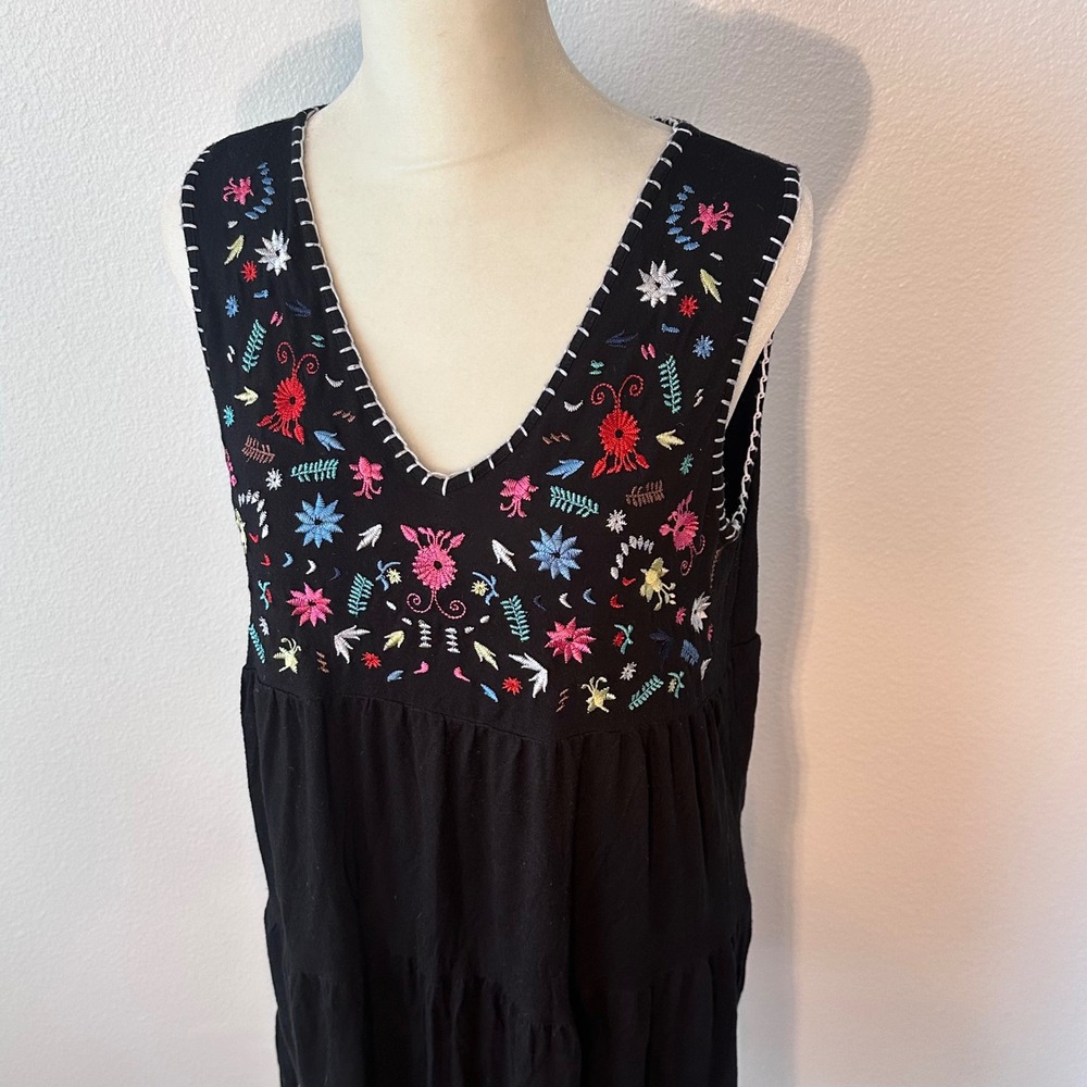 Embroidered Tiered Sleeveless Festival Indie Prairie Dress Women PL Black
